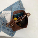 Women's Bucket Bag PU Leather Shoulder Tote Crossbody Wide Strap Handbag