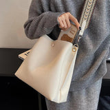 Women's Bucket Bag PU Leather Shoulder Tote Crossbody Wide Strap Handbag