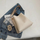 Women's Bucket Bag PU Leather Shoulder Tote Crossbody Wide Strap Handbag