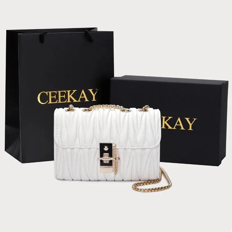 Geometric Chain Evening Bag Small Purses Ladies Shoulder Leather