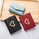 Women's Triple Fold Wallet Pu Leather Heart Handbag Red Mini Wallet