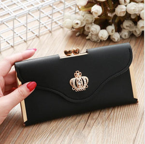 Ladies Diamond Studded Wallet Clutch Buckle Crown Decoration