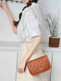 Solid Shoulder Bag Women Leather Casual Lingge Embroidery Chain Crossbody Bags