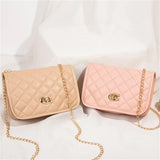Solid Shoulder Bag Women Leather Casual Lingge Embroidery Chain Crossbody Bags