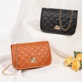 Solid Shoulder Bag Women Leather Casual Lingge Embroidery Chain Crossbody Bags