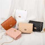 Solid Shoulder Bag Women Leather Casual Lingge Embroidery Chain Crossbody Bags