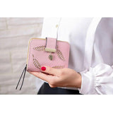 Women Portable Wallet Small Leather Zipper Coins Purses Leaf Print