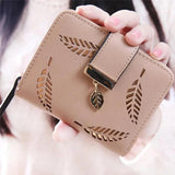 Women Portable Wallet Small Leather Zipper Coins Purses Leaf Print