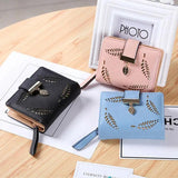 Women Portable Wallet Small Leather Zipper Coins Purses Leaf Print