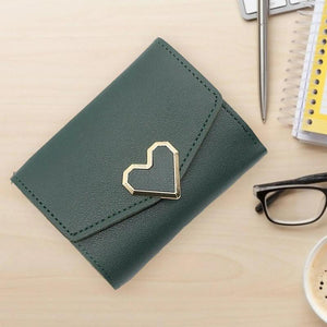 Women's Short Leather Wallet Heart Holder Buckle Clutch