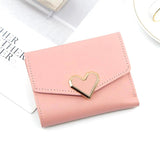 Women's Short Leather Wallet Heart Holder Buckle Clutch