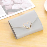 Women's Short Leather Wallet Heart Holder Buckle Clutch