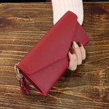 Gray Red Long Section Clutch Wallet Soft PU Leather Money Bag