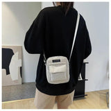 Striped Fabric Shoulder Bag Casual Zip Tote Canvas Crossbody Bag