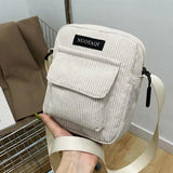 Striped Fabric Shoulder Bag Casual Zip Tote Canvas Crossbody Bag