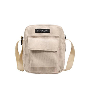 Striped Fabric Shoulder Bag Casual Zip Tote Canvas Crossbody Bag