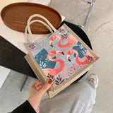 Women's Retro Small Tote Bag Theater Girl/Mushroom/Flamingo