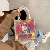 Women's Retro Small Tote Bag Theater Girl/Mushroom/Flamingo