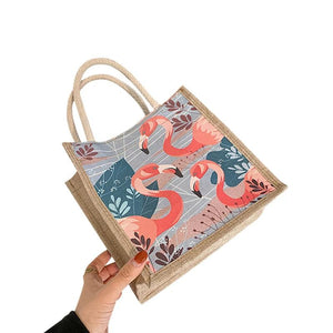 Women's Retro Small Tote Bag Theater Girl/Mushroom/Flamingo