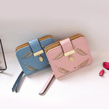 Women's Zipper Purse Leather Cutout Leaf Wallet Clutch