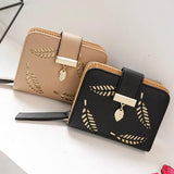 Women's Zipper Purse Leather Cutout Leaf Wallet Clutch