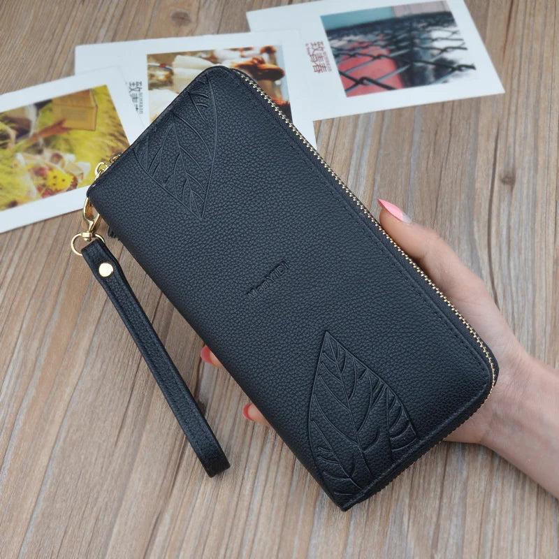 Leaf Print Women's Long Wallet & Wristband Purse