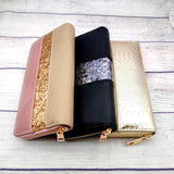 Long Clutch Purse Glitter Bag Zipper Phone Pocket