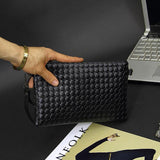 Men Leather Weave Knitting Clutch Bag Shoulder Wallet Handy Bag