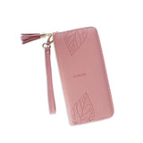 Leaf Print Long Wallet PU Female Purses Zipper Leather Bag