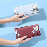 WEICHEN Flower Print Long Wallet Women PU Leather Female Wallets