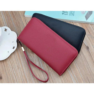Women Long Wallet Zip Around PU Leather Purse Lanyard Wallet