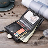 Engraved Leather Men Wallets Vintage Slim Zipper Wallets