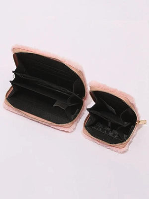 Cartoon Plush Wallets for Women Zipper Purse Handbag
