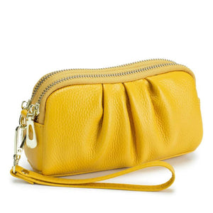 Leather Bag Women Makeup Case Long Wallet Double Zipper Purse