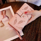 Women Wallets Long Clutch Purses Golden Hollow Leaves Phone Pocket