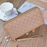 Women's Double Zipper Lady Handbag with Bright Diamond Pattern
