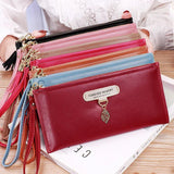 Women's Tassel Wallet High PU Leather Wrist Bag Zipper Purse Solid