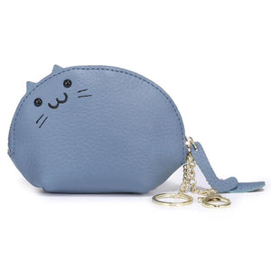 Japanese Student Mini Leather Wallet Zipper Thin Cartoon Animal Key Ring