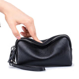 Woman Handbag Wristlet Evening Party Bag Clutch Wallet Three Zipper Cow Leather
