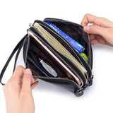 Woman Handbag Wristlet Evening Party Bag Clutch Wallet Three Zipper Cow Leather