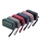 Woman Handbag Wristlet Evening Party Bag Clutch Wallet Three Zipper Cow Leather
