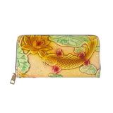 RFID Leather Wallet Women Long 3D Fish Lotus Clutch Bag Large Capacity