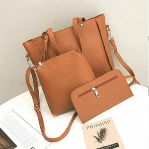 9 Colors 4PCS Women PU Leather Shoulder Bag Set Tote Messenger Purse Bag