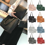 9 Colors 4PCS Women PU Leather Shoulder Bag Set Tote Messenger Purse Bag