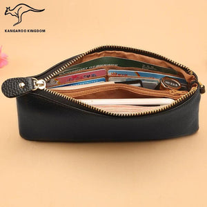 KANGAROO KINGDOM women wallets long leather cowhide zipper slim clutch purse