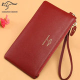 KANGAROO KINGDOM women wallets long leather cowhide zipper slim clutch purse