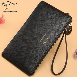 KANGAROO KINGDOM women wallets long leather cowhide zipper slim clutch purse