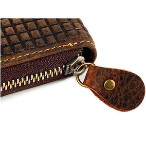 Men Leather Wallets Metal Skull Cross Pattern Purses Vintage Cowhide Money Bag