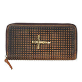 Men Leather Wallets Metal Skull Cross Pattern Purses Vintage Cowhide Money Bag