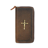 Men Leather Wallets Metal Skull Cross Pattern Purses Vintage Cowhide Money Bag